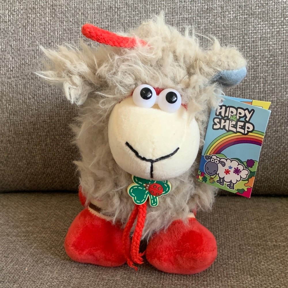 Hippy Sheep Plush Stuffed 7” Lamb Sheep with Shamrock and Ladybug Ireland